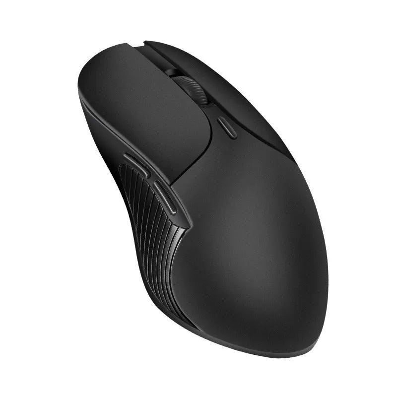 Blue Smart Voice Mouse with translation button on a desk next to a laptop.