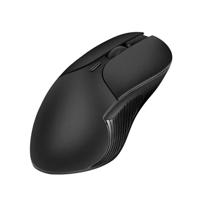 Blue Smart Voice Mouse with translation button on a desk next to a laptop.