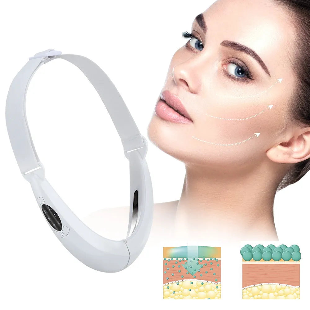 White multifunctional facial lifting device with red and blue light therapy, 5 modes, 10 vibration levels, ABS plastic