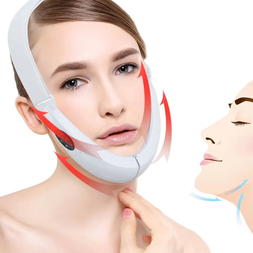 White multifunctional facial lifting device with red and blue light therapy, 5 modes, 10 vibration levels, ABS plastic