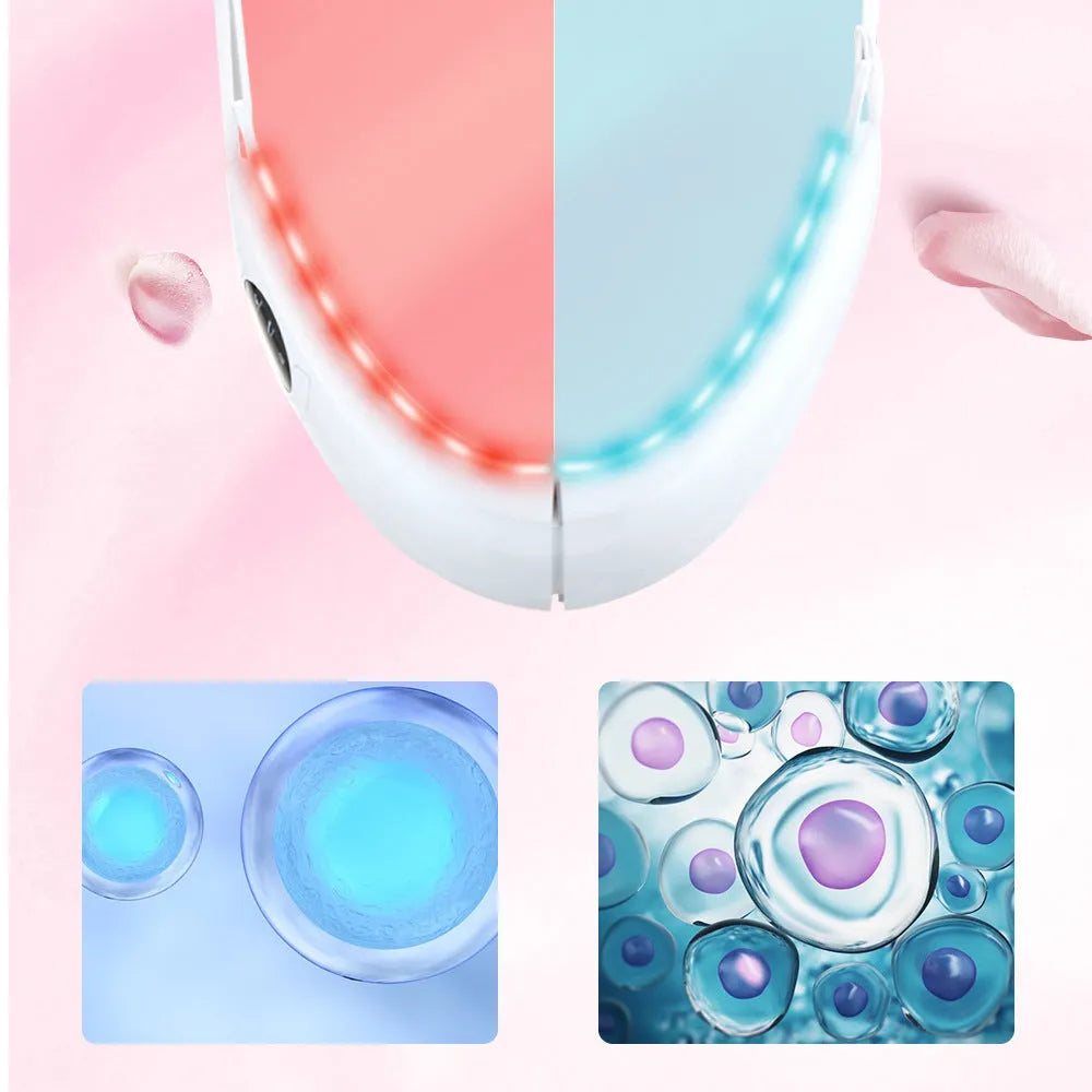 White multifunctional facial lifting device with red and blue light therapy, 5 modes, 10 vibration levels, ABS plastic