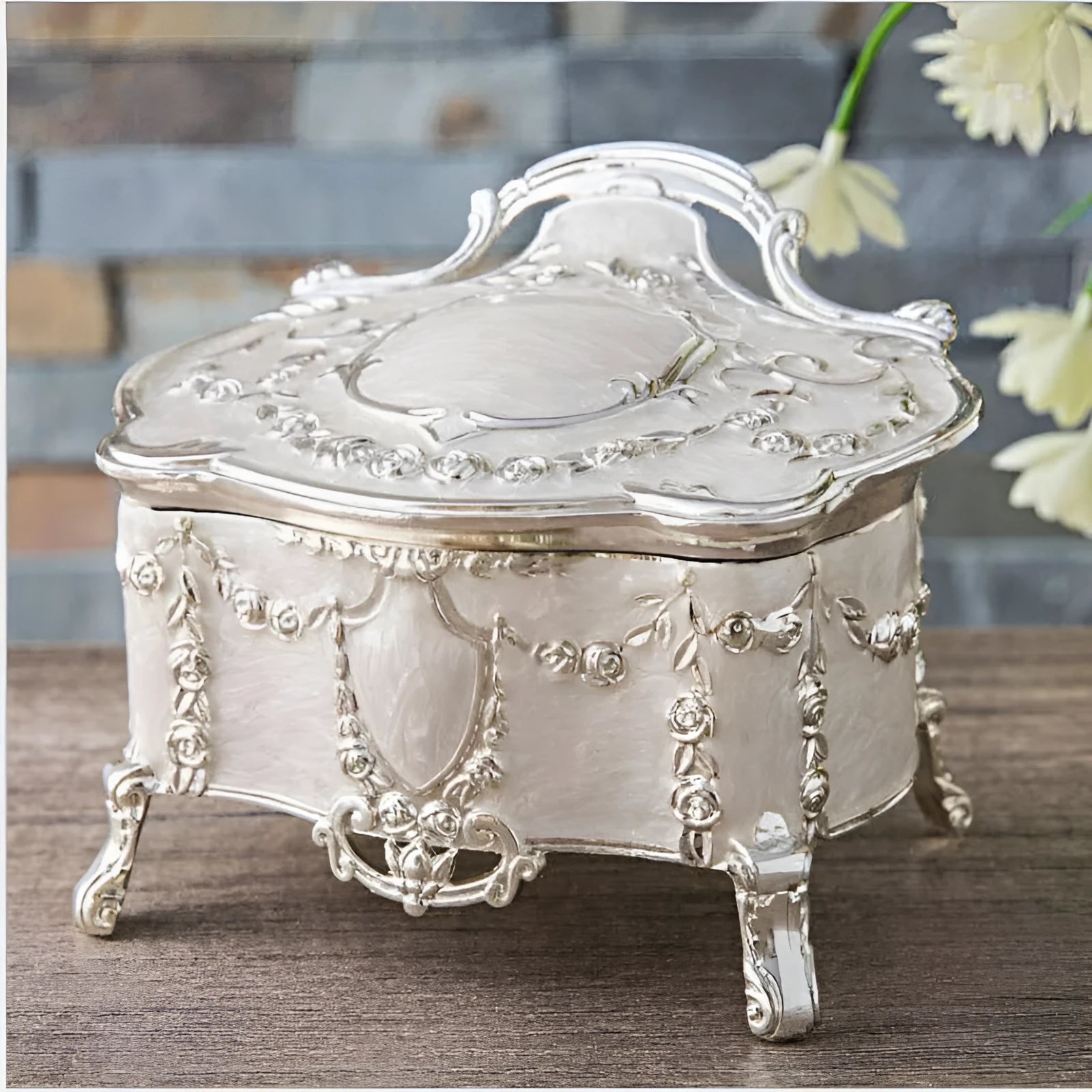 Hangkai zinc alloy jewellery storage box in antique tin colour showing large, medium, and small size options.