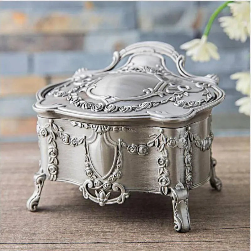 Hangkai zinc alloy jewellery storage box in antique tin colour showing large, medium, and small size options.