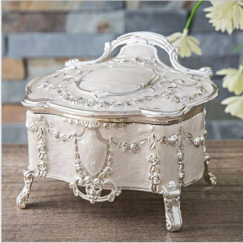 Hangkai zinc alloy jewellery storage box in antique tin colour showing large, medium, and small size options.