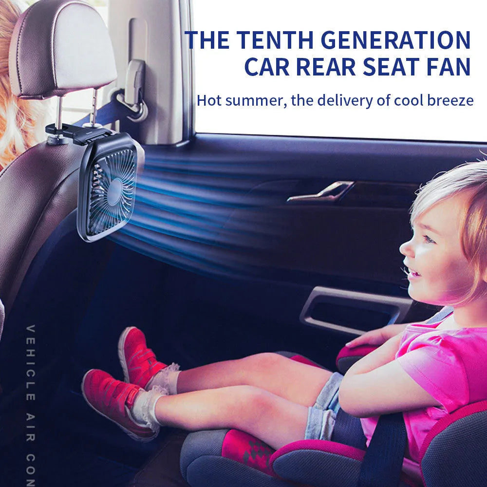 Baseus folding car rear seat fan in white with USB cable, designed for back seat cooling