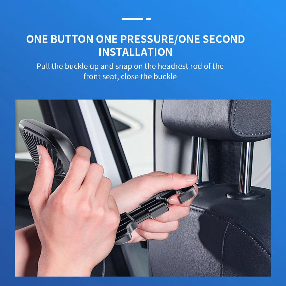 Baseus folding car rear seat fan in white with USB cable, designed for back seat cooling