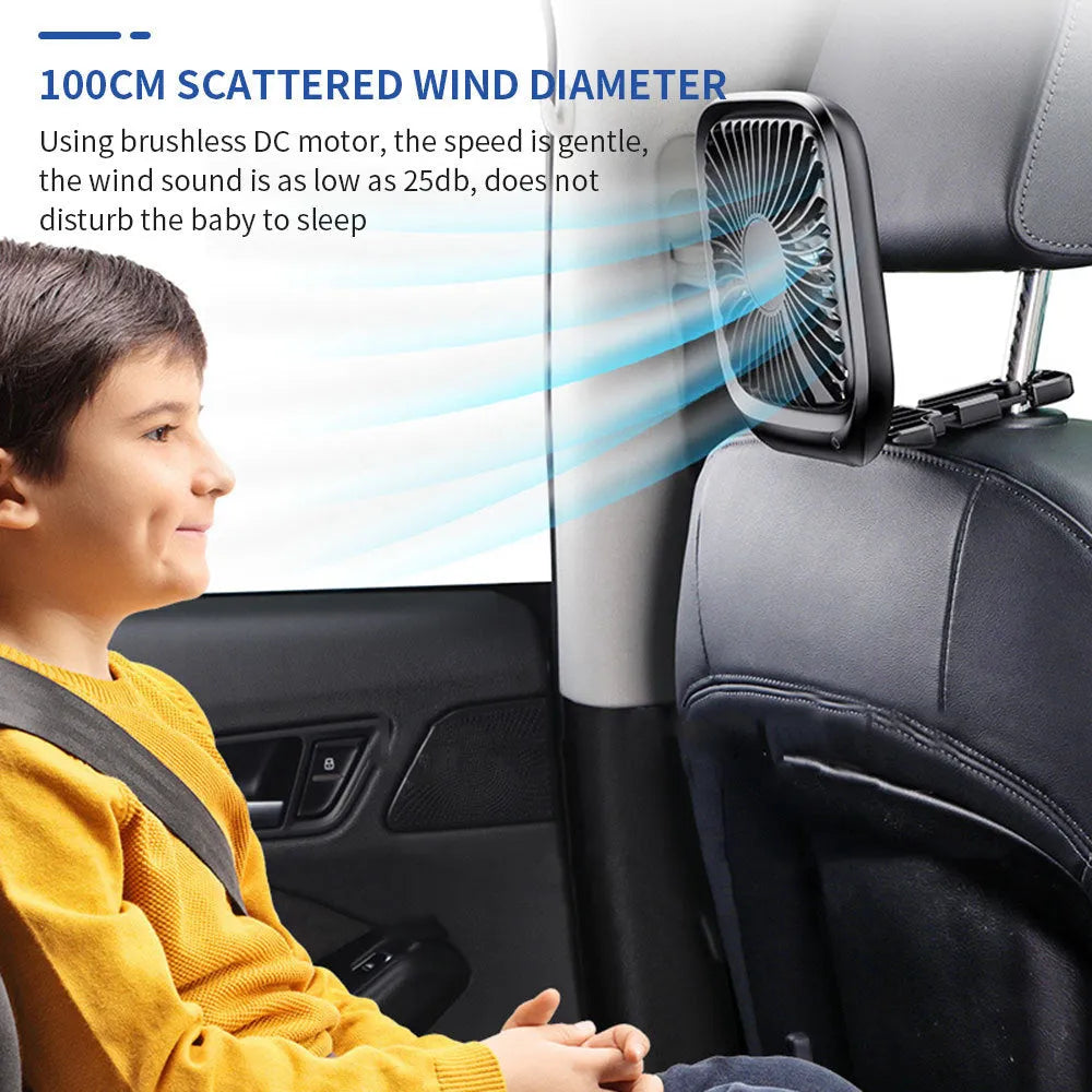 Baseus folding car rear seat fan in white with USB cable, designed for back seat cooling