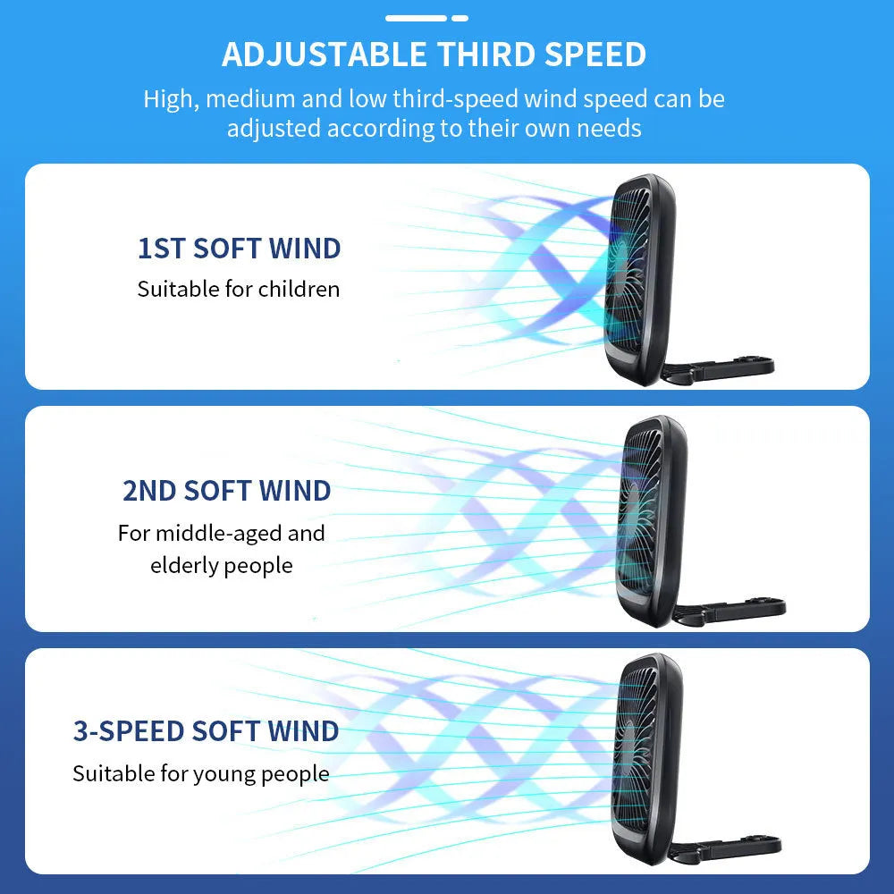 Baseus folding car rear seat fan in white with USB cable, designed for back seat cooling
