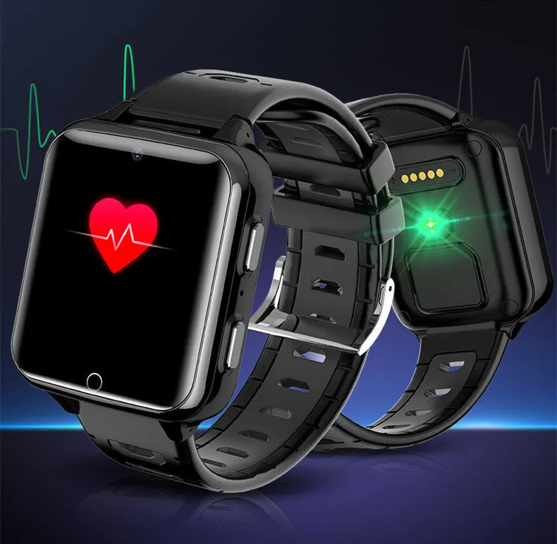 Children's smart sports watch with colour screen and silicone strap in black, blue, or pink.