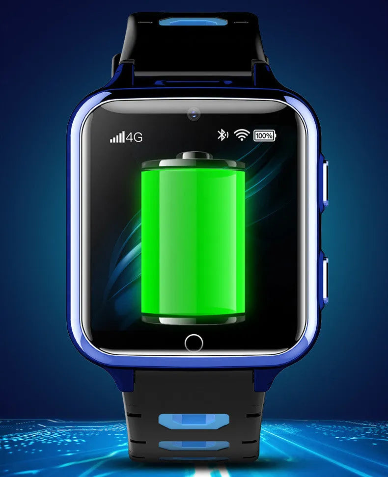 Children's smart sports watch with colour screen and silicone strap in black, blue, or pink.