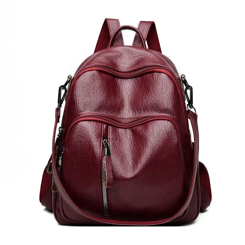 Korean PU backpack for women, colour-contrast design, double shoulder straps, available in black