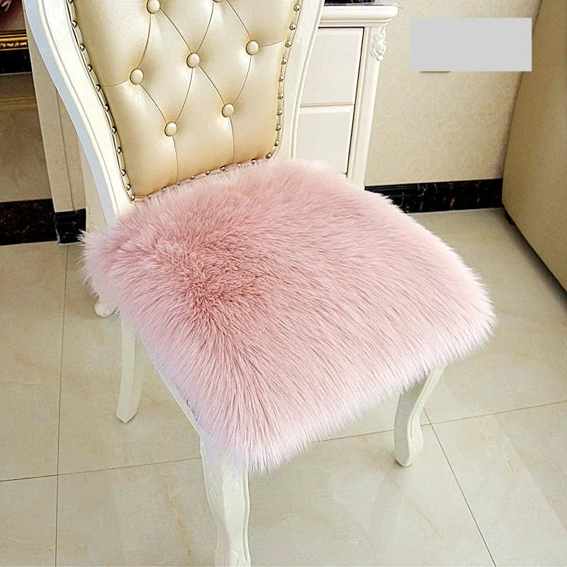 Plush office chair cushion seat pad in pink colour, 30x30cm square with polyester fibre filling