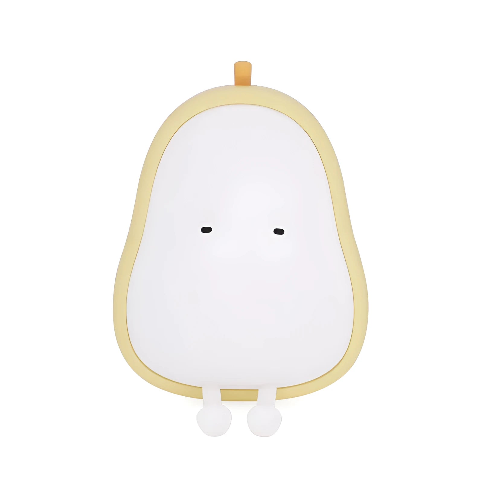 PEAR warm yellow silicone bedside night light with ABS base on a table.
