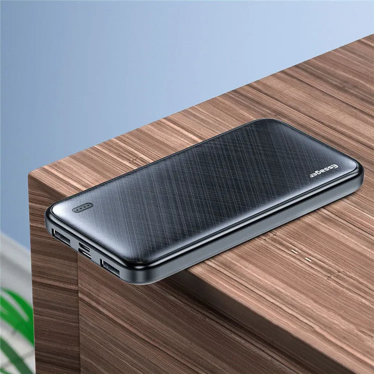 Essager 10000mAh portable power bank in black plastic shell with charging indicator