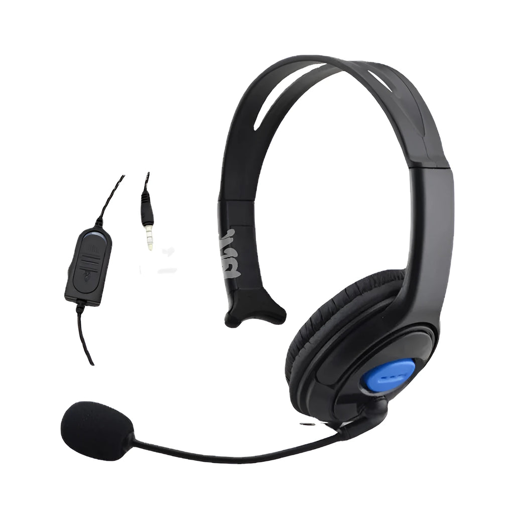 Black PS4 wired gaming headset with over-ear headphones and 3.5mm audio plug
