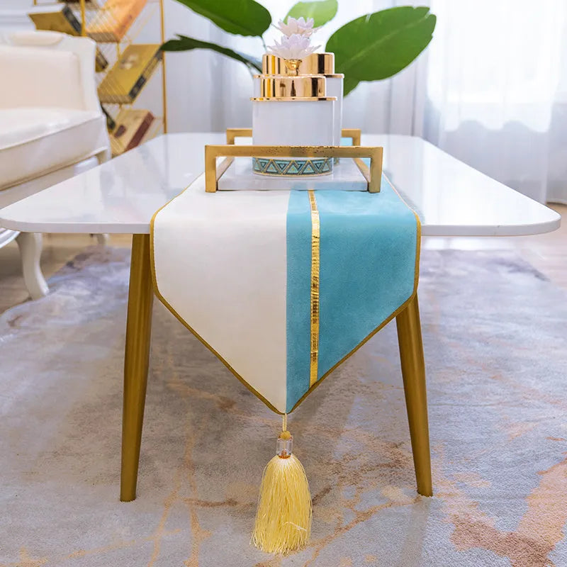 Simple Nordic table runner on coffee table, flannel fabric, 30x180cm size, light luxury style