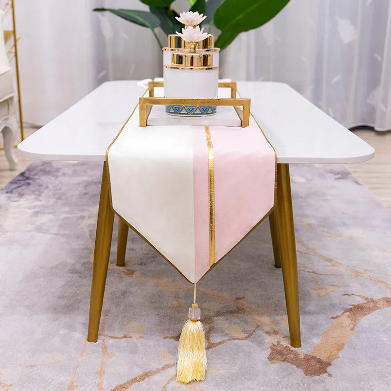 Simple Nordic table runner on coffee table, flannel fabric, 30x180cm size, light luxury style