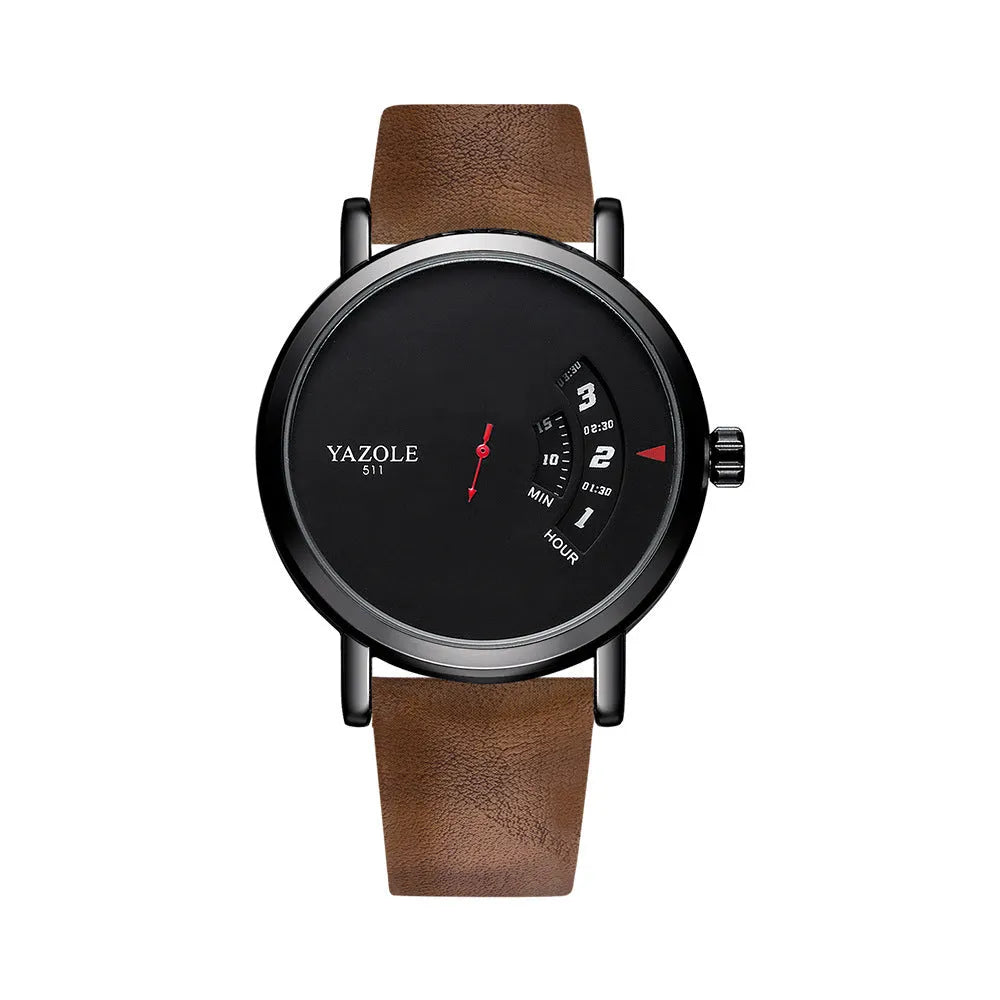 Men's waterproof quartz watch with rotating bezel on a metal case and pin buckle strap.