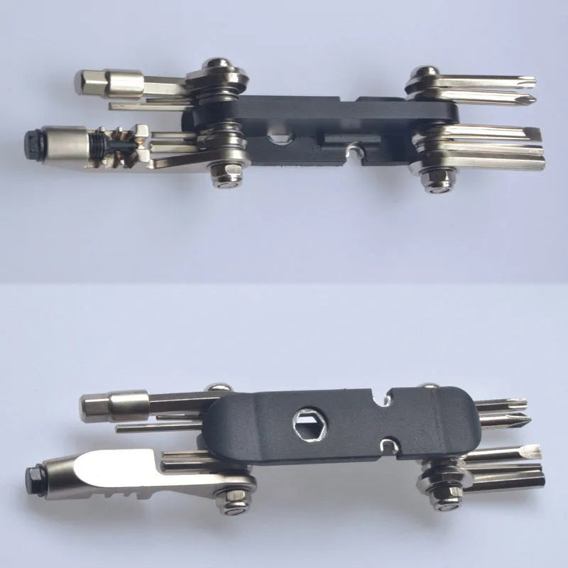 Chrome vanadium steel bicycle repair combination tool in black, red, yellow, or blue