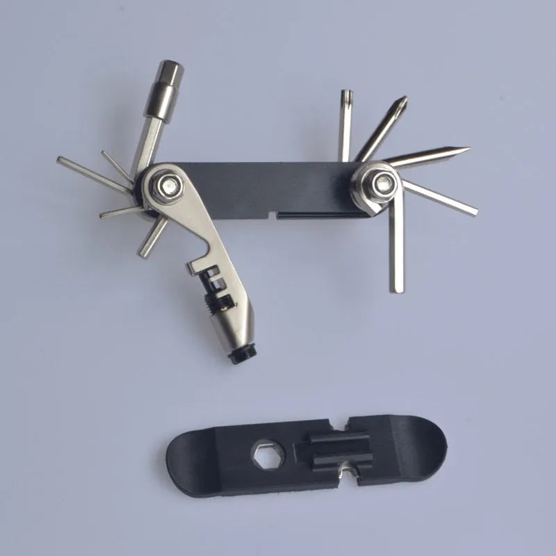 Chrome vanadium steel bicycle repair combination tool in black, red, yellow, or blue