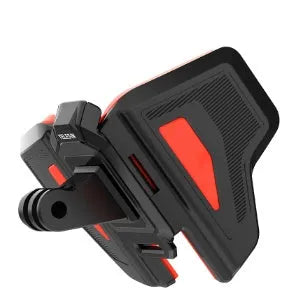 Black universal motorcycle helmet chin strap mount for action cameras shown next to a helmet