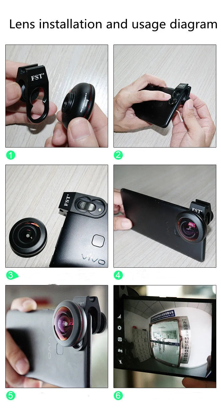 Mobile phone external lens kit with clip-on mount for portrait, fisheye, wide-angle and macro photography
