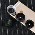 Mobile phone external lens kit with clip-on mount for portrait, fisheye, wide-angle and macro photography