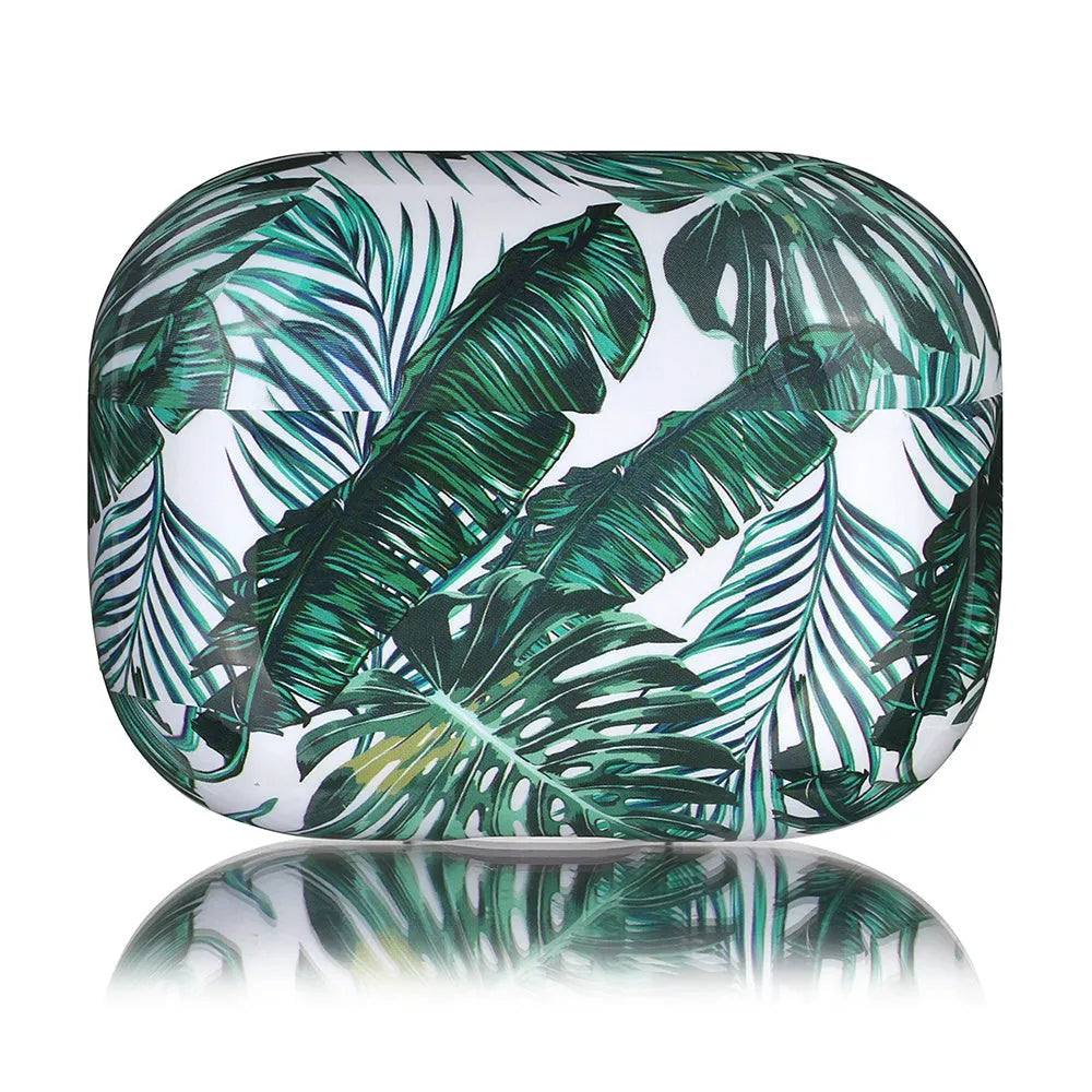 Blue TPU earphone case with banana leaf design for Apple AirPods Pro.
