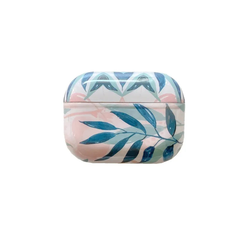 Blue TPU earphone case with banana leaf design for Apple AirPods Pro.