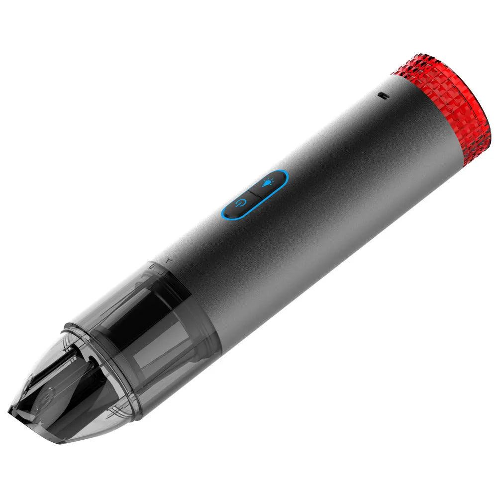 Black V6 portable handheld car vacuum cleaner with built-in LED work light