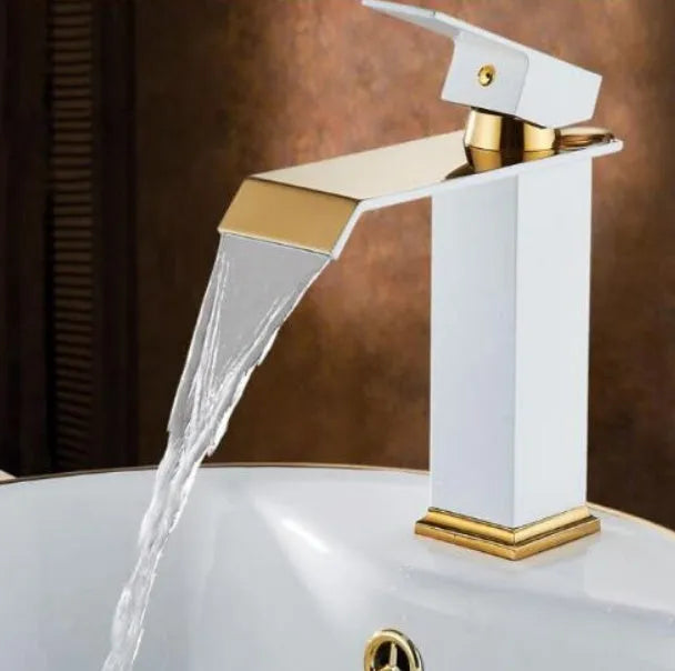 Brass basin faucet with induction control in black, white, and gold finish