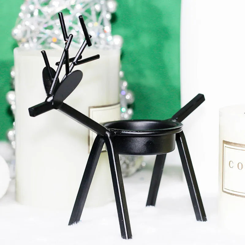 Black iron Christmas deer candlestick holder with elk bracket and Santa snowman designs