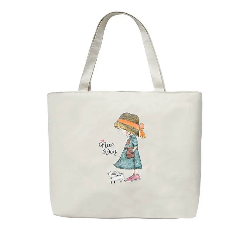 Women's canvas tote bag Oxford cloth printed horizontal square style with double shoulder straps