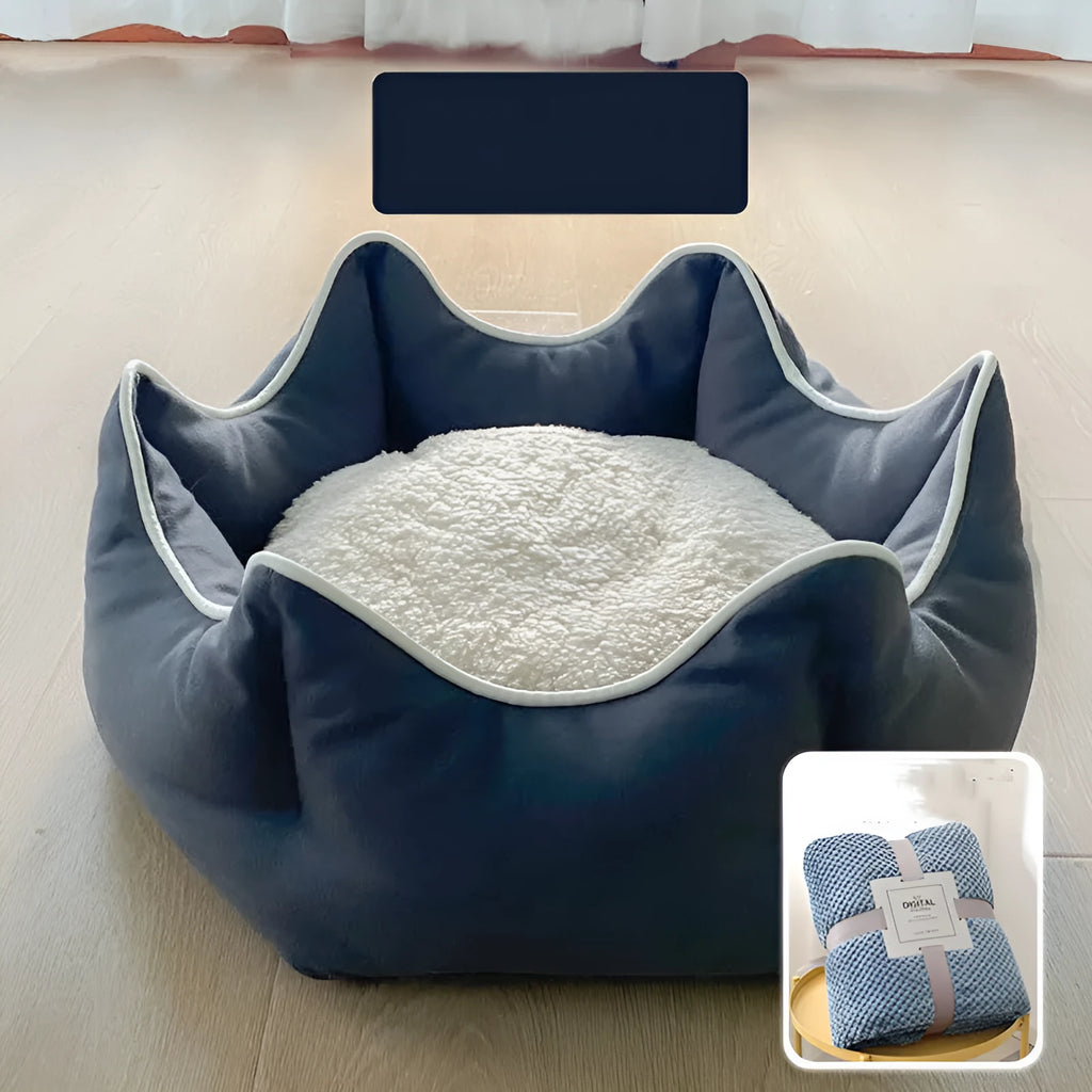 Warm princess house cat bed with removable washable cover and free blanket, sizes S and M