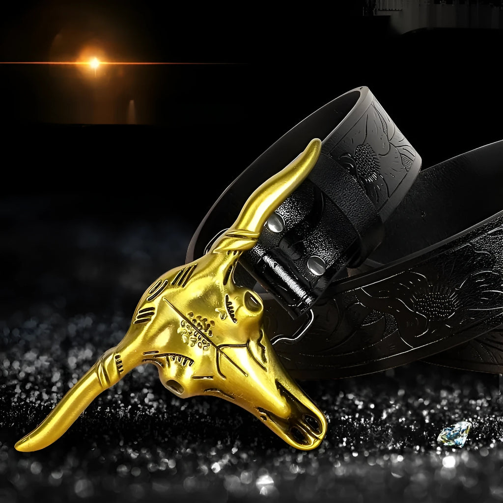 Men's belt with cow head buckle in imitation leather with alloy buckle
