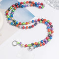 Wild color beaded mobile phone strap, stainless steel electroplated unisex chain, 81cm and above, geometric round design