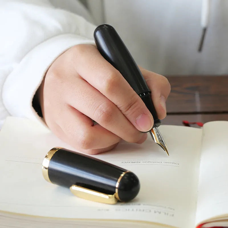 Solid wood ink pen with fine tip, short chubby body in Ebony Rosewood finish