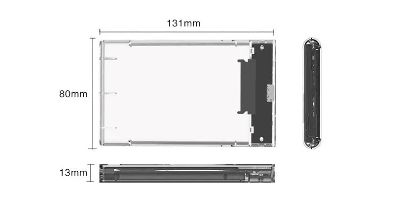 Transparent PC hard disk box for 2.5 inch SATA drives up to 4TB with USB interface