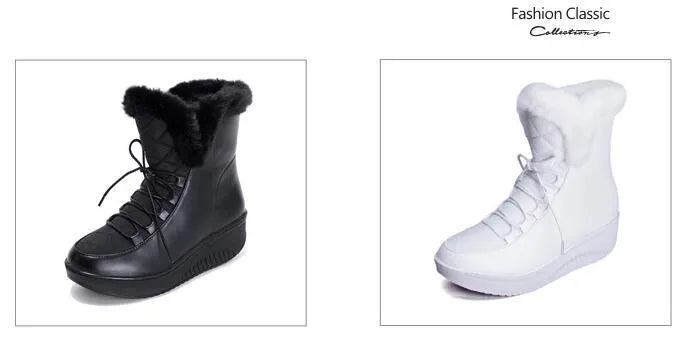 Black women's lace-up winter boots with 3cm platform sole on a neutral background