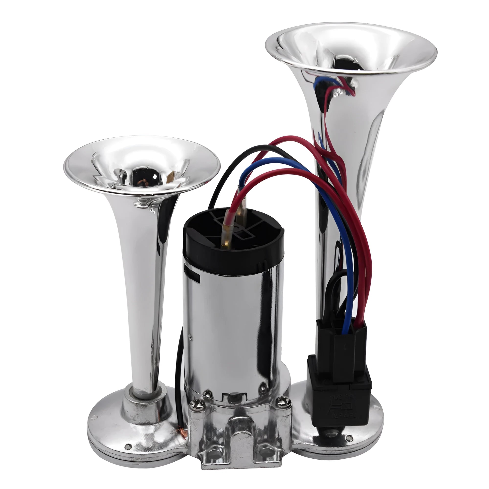 Silver double pipe conjoined electric horn with air pump 12V/24V 110db for car or motorcycle