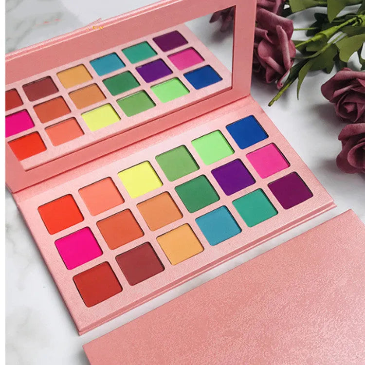 18 colour square eyeshadow palette with highly pigmented shades, smooth application, long-lasting wear