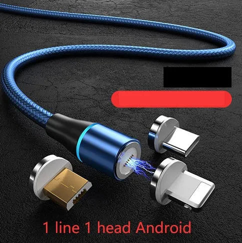 Magnetic 3-in-1 fast charge data cable for Apple iPhone in black and blue colour options