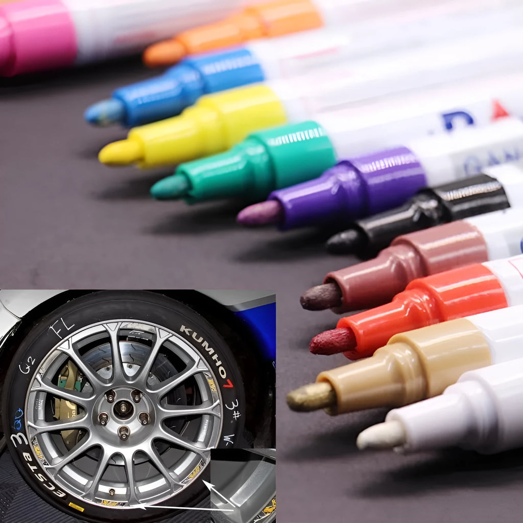 Permanent paint marker pen for car tyre tread and metal CD repair, 14.3 cm, 12 colours available