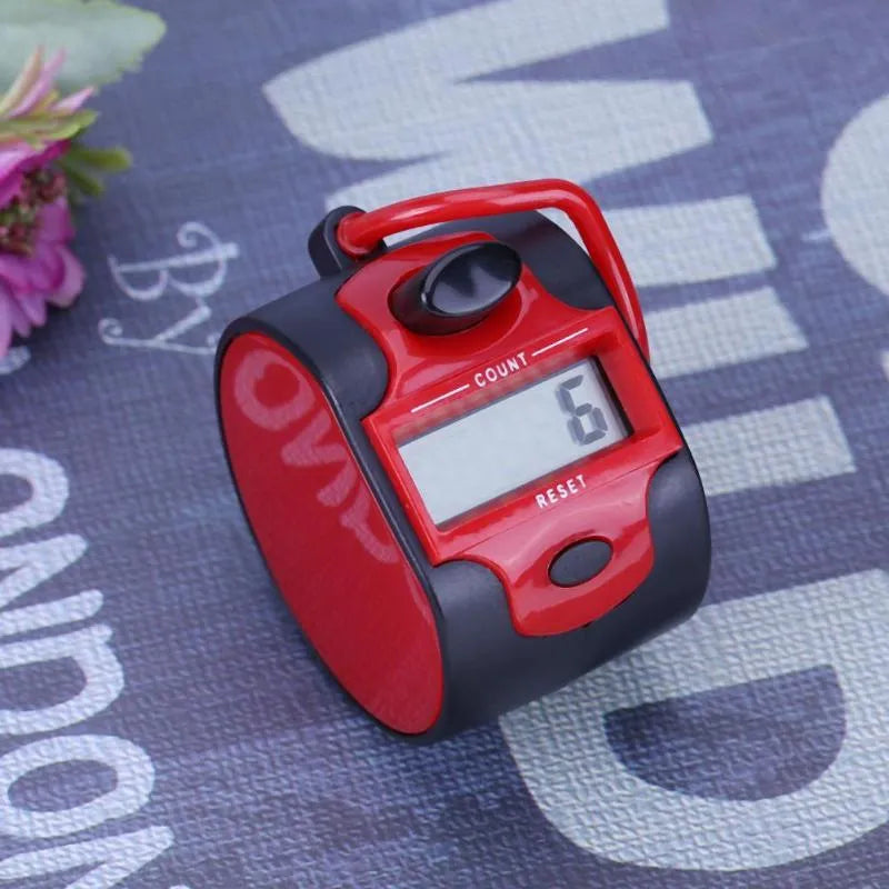 Handheld 5 digit electronic tally counter with zero clearing switch and large LCD display, for people flow statistics.