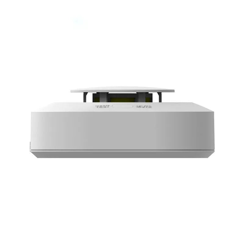 White wireless smoke detector fire alarm with 433MHz transmission and DC9V battery compartment