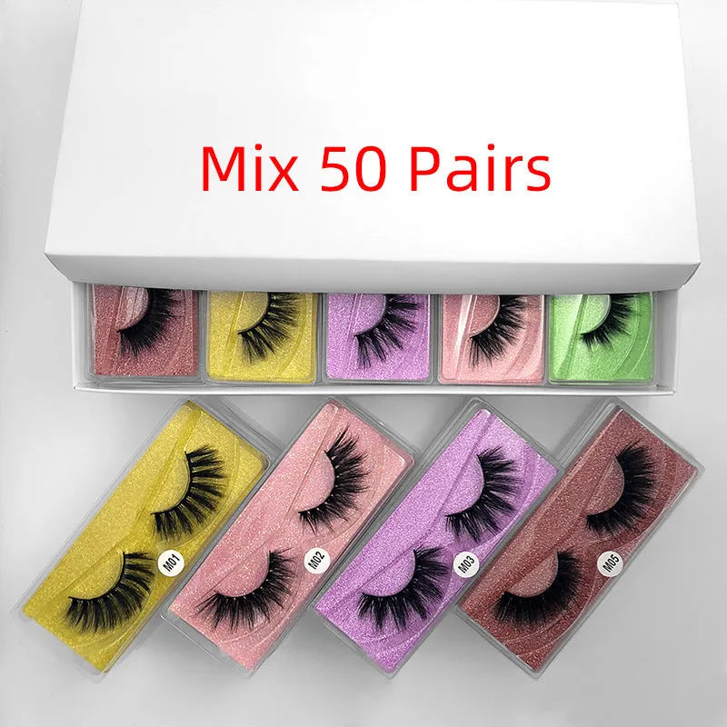 3D mink hair false eyelashes thick section mix pack with ten styles M01-M10 on a white background