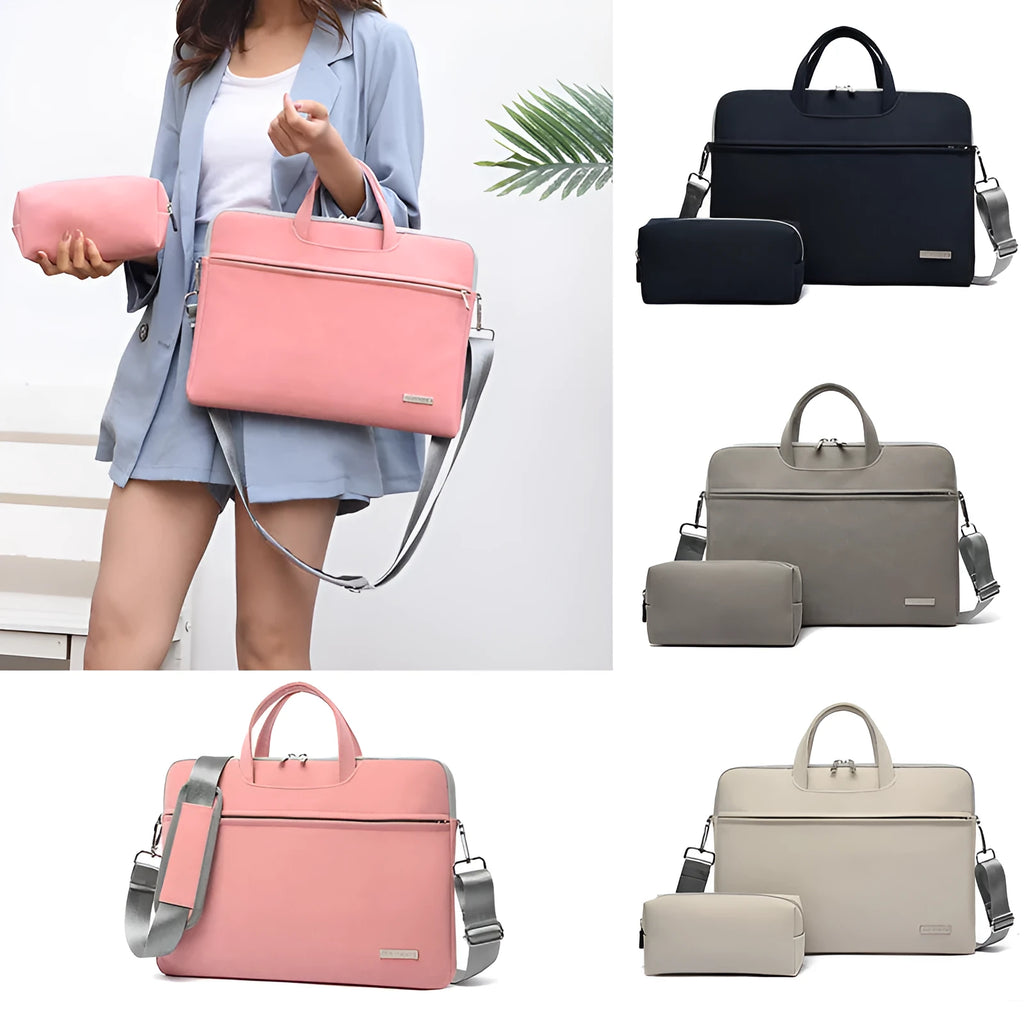 PU leather laptop bag for 13.3 inch MacBook Air with removable shoulder strap, available in black, dark grey, grey, pink