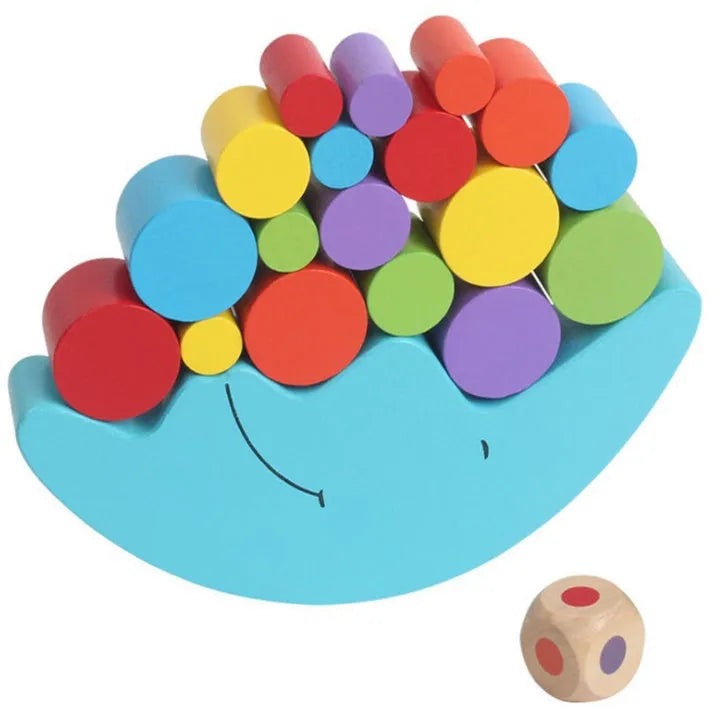 Blue and yellow moon-shaped wooden balance game toy for children aged 2-4 years