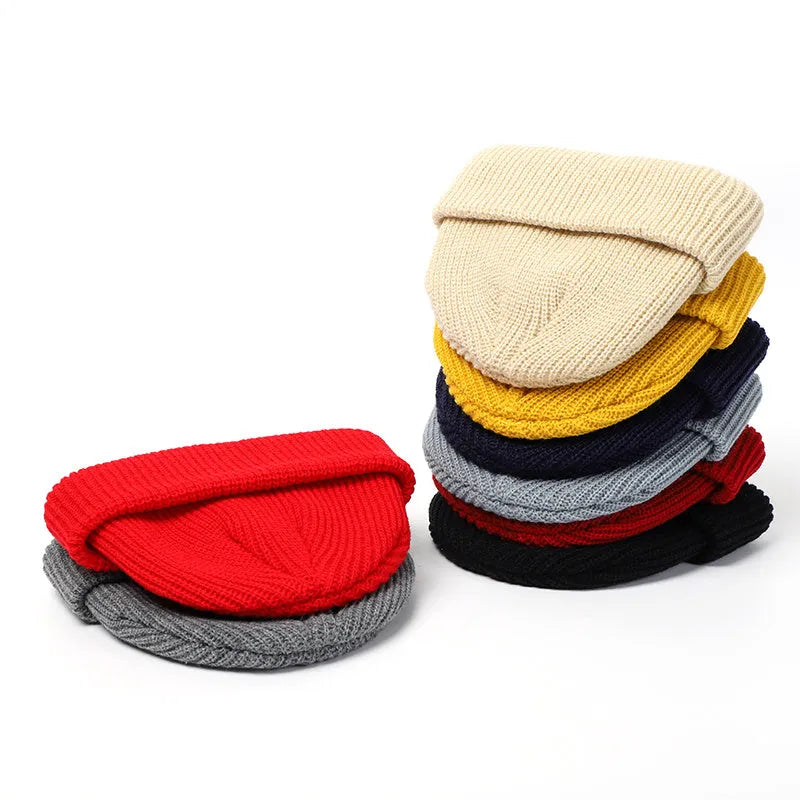 Knitted wool hat beanie in black, unisex winter cap for cold weather