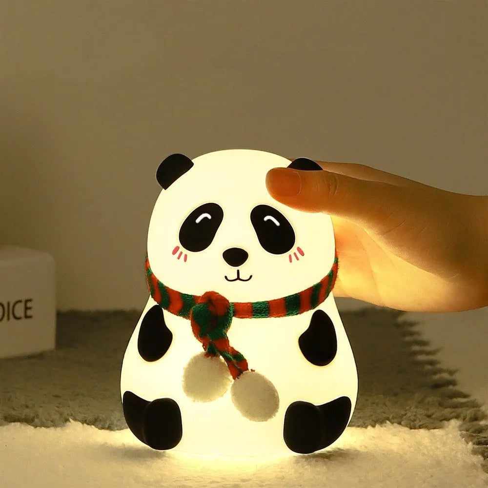 Panda silicone night light with soft-touch finish and USB charging cable